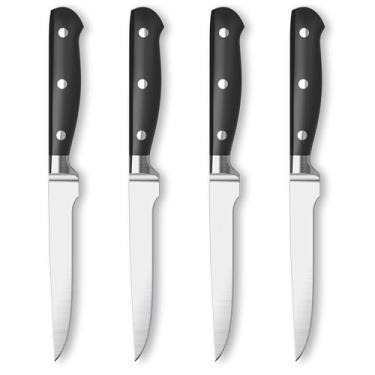Imagem de Conjunto de 4 facas de bife, 8 ou 12 peças – Melhor lâmina de aço inoxidável alemão não serrilhado de borda reta – Resistente à ferrugem total não é adequada para lava-louças com caixa de presente preta para suporte de facas