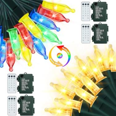 Imagem de Bateria de luzes de Natal com controle remoto, pacote com 4 5,2 m, 50 LEDs, duas cores, mini cordão de luz com 3 opções de temporizador automático e 12 modos de iluminação à prova d'água (branco