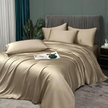 Imagem de YASMENG Conjunto de capa de edredom refrescante, 100% viscose derivada do bambu, conjunto de cama de rayon macio respirável de verão para pessoas que dormem quentes, luxuosa, luxuosa, sedosa, macia e