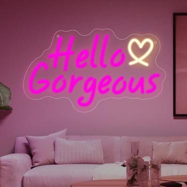 Imagem de Neonawall Hello Gorgeous Neon Sign for Wall Decor Pink Light Up Letters Led Sign Birthday Party Signs Led Decorative Night Signs Girls’ Bedroom Decorations Christmas Party Gifts for Girls Friends