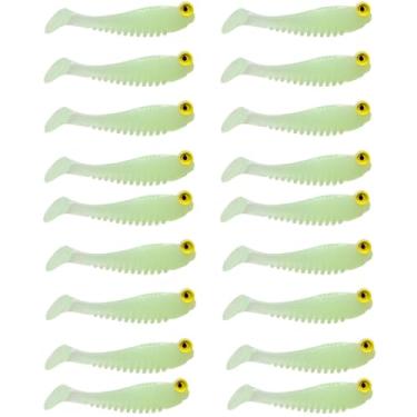 Imagem de Kit de 20 iscas de plástico macio que brilham no escuro, gancho de plástico macio para luz noturna, iscas pré-equipadas, maleáveis, fáceis de pegar, isca de pesca Walleye, iscas verdes para natação