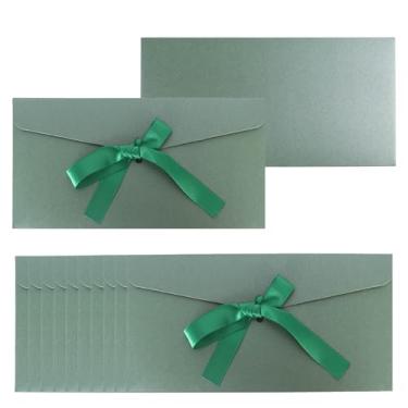 Imagem de 50 envelopes verde-escuros com fecho de gravata borboleta, porta-cartões de felicitações de papel para convites, cartões postais, lembrancinhas de festa de casamento, cartões de visita, 21 x 10 cm
