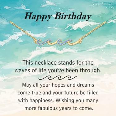 Imagem de IEFLIFE Colares de presente para mulheres - Colares de onda de zircônia banhada a ouro 14k para mulheres, presente de aposentadoria de aniversário para mãe, filha, irmã, amizade, amiga, presente de