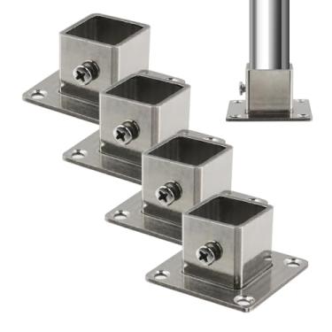 Imagem de Wealrit 4 peças bases quadradas flange de convés âncora bases de aço inoxidável cerca de varanda suporte de trilho resistente para suporte de trilhos de madeira/metal pérgola concreto (1,9 cm x 1,9 cm