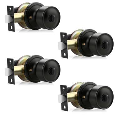 Imagem de Lepushom Maçaneta de porta de privacidade com fechadura interior sem chave pacote com 4 maçanetas redondas, maçaneta com fechadura para quarto, para chuveiro e banheiro, preto fosco silencioso