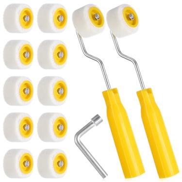 Imagem de Mini rolo de pintura de 10 cm, tinta de rolo de espuma, ferramenta de pintura pequena para retoque de borda ou canto (2 pincéis + 10 rolos + 1 chave inglesa)