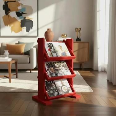 Imagem de Revisteiro de Piso Chão Porta Revistas Livros Jornal Vermelho Laca