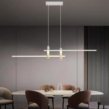 Imagem de Luminária pendente LED regulável com controle remoto e altura ajustável, moderna, para mesa de jantar, cozinha, escritório, sala de estar, luminária de teto (branca, 150 cm)