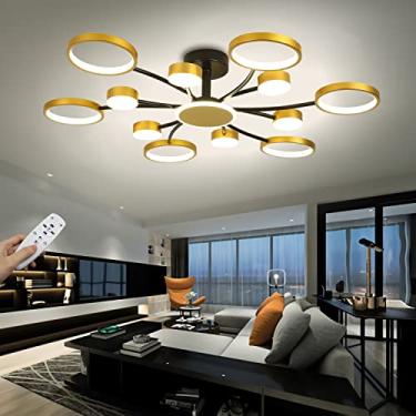 Imagem de Luminária de teto LED moderna com controle remoto, luminária de teto em formato de anel dourada regulável para sala de estar, abajur de acrílico de alumínio, quarto, sala de jantar, corredor