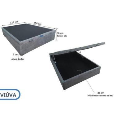 Imagem de Cama Box Baú Viúva Blindado Suede 128x188x42  Largura Menor, Alta Resi