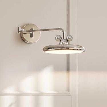 Imagem de Luminária de parede moderna LED com braço oscilante, luminária de parede ajustável para leitura de cabeceira, luminária de parede decorativa em creme cromado, modo de 3 cores, arandelas de a