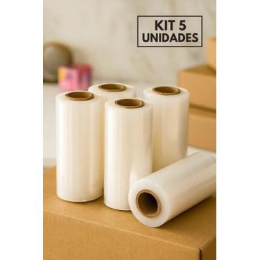 Imagem de Kit 5 Rolo Filme Stretch Manual Transparente 100m Plastico Embalagens 