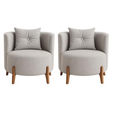 Imagem de Kit 2 Poltronas Orgânica Curva Luna Boucle Cinza Claro Pés de Madeira 