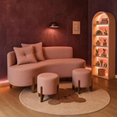 Imagem de Conjunto Sofá Curvo Orgânico + 02 Puff Luna Boucle Rosa - Montanaris D