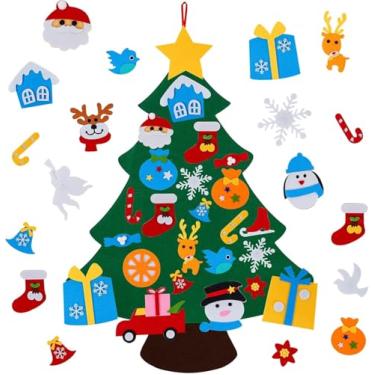 Imagem de Abakuku Árvore de Natal de feltro para crianças com 31 peças de enfeites destacáveis, presentes de Natal para pendurar na parede, decorações de Natal