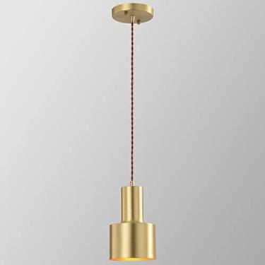 Imagem de YQSLQZZ Luminária pendente pequena de latão vintage, mesa de jantar acima da pia, lustre de iluminação para quarto, cabeceira decorativa dourada, luzes de teto suspensas, altura ajustável, luzes E27*1