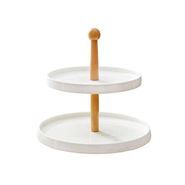 Imagem de Suporte de bolo de 2 camadas, suporte europeu de cerâmica para sobremesa, suporte multiuso para cupcake, bandeja criativa para casamento, pastelaria, suporte para cupcake (branco)
