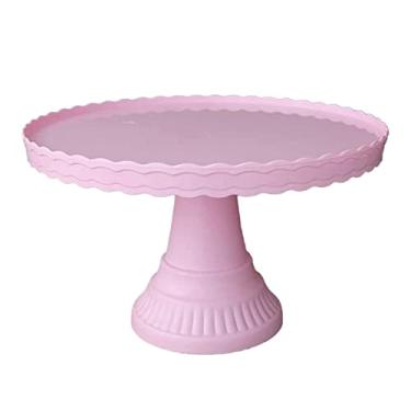 Imagem de Suporte de bolo de plástico para sobremesa, mesa de sobremesa, 30 cm, suporte redondo para exibição de lanches e cupcake, moderno, inquebrável, para férias ou celebrações familiares, frutas (rosa)