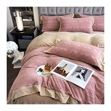 Imagem de Veludo Quatro Peças Flanela Tridimensional Esculpida Leite Veludo Luxo Capa de Cama com Flanela Dupla Jogo de Cama Capa de Edredom Completo (Cor: C, Tamanho: 1,8 m Jogo de Lençóis de Cama C 1,8 m)