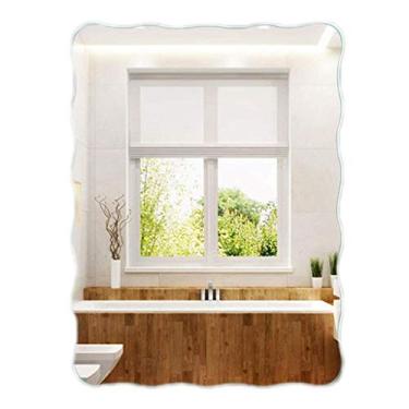 Imagem de Espelho de banheiro montado na parede espelho penteadeira retangular decorativo para parede sem chanfrado padrão ondulado maquiagem de barbear com 40 x 60 cm