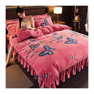 Imagem de Cama de veludo de leite engrossado quatro peças capa de colcha de inverno dupla face plus veludo coral flanela lençol saia de cama conjunto de cama capa de edredom completo (cor: T4-1, tamanho: King