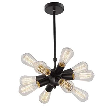 Imagem de YQSLQZZ Lustre de sala de jantar com 10 luzes, luminária pendente de ilha de cozinha industrial vintage, iluminação decorativa para pendurar no teto, luz de teto preta, para sala de estar, bar