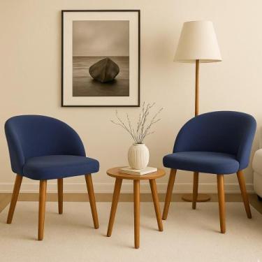 Imagem de Kit 2 Cadeiras Pétala Slim Decorativa Tecido Veludo Pés Palito, AZUL M