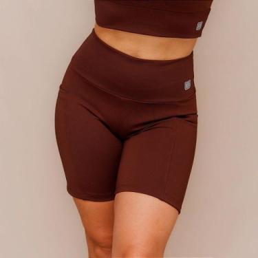 Imagem de Shorts Confortáveis com Bolso para Treino e Corrida - Cor Coffee - HNR