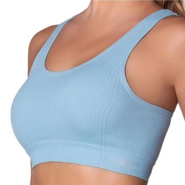Imagem de Top Feminino Selene Sem Costura Canelado Sustentação Alta Sem Bojo Fit