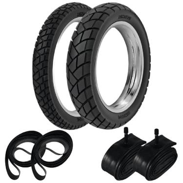 Imagem de Par Pneu Bros 150 Xre 190 Crosser 150 120/90-17 + 90/90-19 R34 Rinaldi + Camaras + Cintas