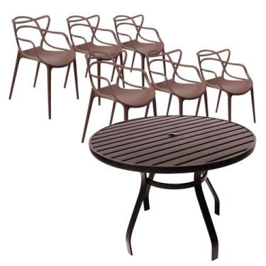 Imagem de Jogo de Mesa Jantar Ripada 1,20m Alumínio + 6 Cadeiras Alegra Poliprop