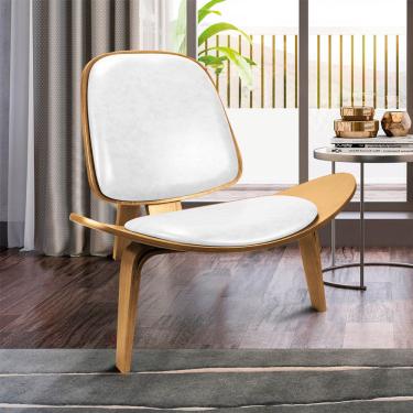 Imagem de Poltrona Decorativa Base de Madeira Shell Sintético PU Branco P01 - D'Rossi