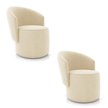 Imagem de Poltrona Decorativa Orgânica Fixa para Sala Kit 2 Malu Suede Bege M11 - D'Rossi