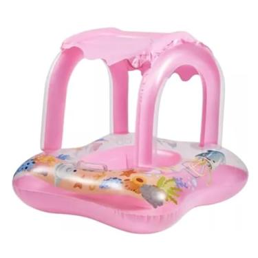 Imagem de Boia Infantil Piscina Bebê Bote Inflável com Cobertura Proteção Solar para Menina Crianças (QUADRADA ROSA)