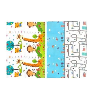 Imagem de Tapete Infantil Emborrachado Dobrável Dupla Face 10mm Grosso Pista 10mm (Tapete Pista Girafa 200x150x7mm)