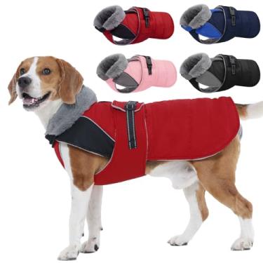 Imagem de Nanaki Casacos quentes para cães para o inverno, coleira peluda forrada com lã, roupa de neve refletiva à prova d'água para cães com orifício para trela para caminhadas ao ar livre, caça, jaqueta de