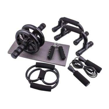 Imagem de Pegciuho Conjunto de Rolos Abdominais Multifuncionais, Equipamento de Ginástica, Aderência Antiderrapante para Academia em Casa, Acessório Resistente com Barra, Preto