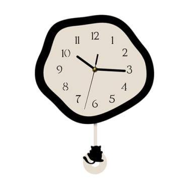 Imagem de Ｂｅｓｇａ Relógio de parede de gato, ornamento, presente anti-taque, fácil, prático, moderno, desenho animado, decoração, relógio para estúdio, Branco
