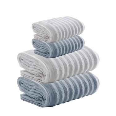 Imagem de Jogo de Toalhas Aura 4 Peças 100% Algodão, Fio Penteado, Banho/Rosto, Alta Absorção e Maciez, Gramatura 520g/m² e 500g/m², Design Sofisticado e Durável, Ideal para Casa – Altihaus (Branco/Azul)