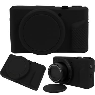 Imagem de Capa de silicone para câmera Canon Powershot G7 X Mark II, capa protetora macia com tampa de lente, capa leve à prova de choque para câmera digital G7X Mark II – preta