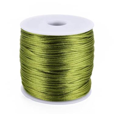 Imagem de 1 rolo de fio de nylon de 1 mm, cordão de cetim de rabo de rato, material para fazer você mesmo, cordão de nylon para colar, pulseira, joias, artesanato feito à mão, 70 m)/rolo (verde-oliva monótono)