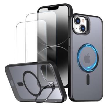 Imagem de Capa magnética para iPhone 13 e iPhone 14 Capinha - Inclui 2 protetores de tela [Suporte para celular] [Compatível com carregamento sem fio] Case Skin-touch para iPhone 13 e 14 - Preto