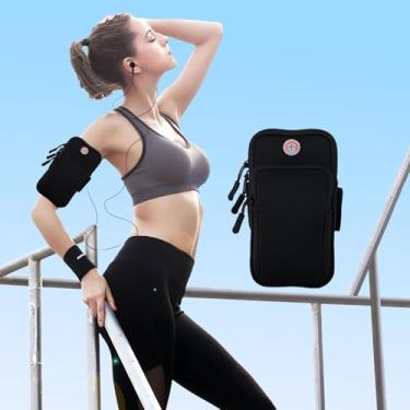 Imagem de Braçadeira esportiva, braçadeira de corrida com orifício para fone de ouvido, bolsa de braço universal para smartphone, bolsos multifuncionais para iPhone 16/15/14/13/12/11/XR