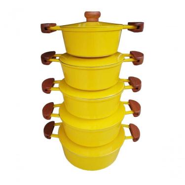 Imagem de Jogo 5 Panelas Alumínio Batido Fundido Amarelas Tampa Pesada