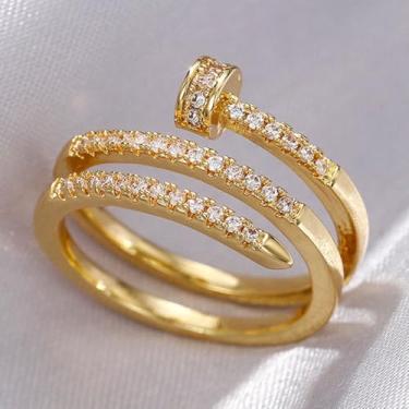 Imagem de Anel de declaração espiral criativo de zircônia cúbica multicamadas banhado a ouro acessório personalizado ideal para uso diário feminino casual festa feriado aniversário amor joias presente, 7, Cobre