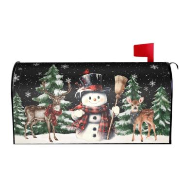Imagem de Barneova Capas de caixa de correio pretas de inverno tamanho padrão magnético 45 x 53 cm boneco de neve floco de neve rena árvore caixa de cartas capa de correio externo para decoração de jardim casa
