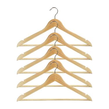 Imagem de Kit 5 Cabides De Madeira Adulto Verniz Closet Armário Roupas
