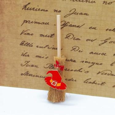 Imagem de Mini enfeite de vassoura de bruxa pingente decorativo de Natal acessório de feriado (vermelho)