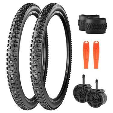Imagem de MAKELEN Pneus de bicicleta Mountain City com banda de rodagem agressiva, antiderrapante, excelente aderência de drenagem de água - compatível com bicicletas MTB, híbridas, commuter (preto (2 pneus e 2