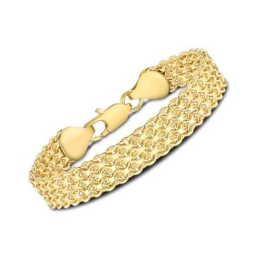 Imagem de kptophk Pulseira de elos de corrente de malha de ouro 14K de 10 mm | Pulseiras de ouro femininas | Presente de joias, Size: 7.8inches, Metal, Sem Pedra Preciosa